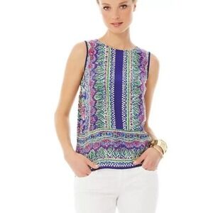 Lilly Pulitzer Iona Silk Shell Tank Blouse Top XS 0 2 Floral Engineered Catty